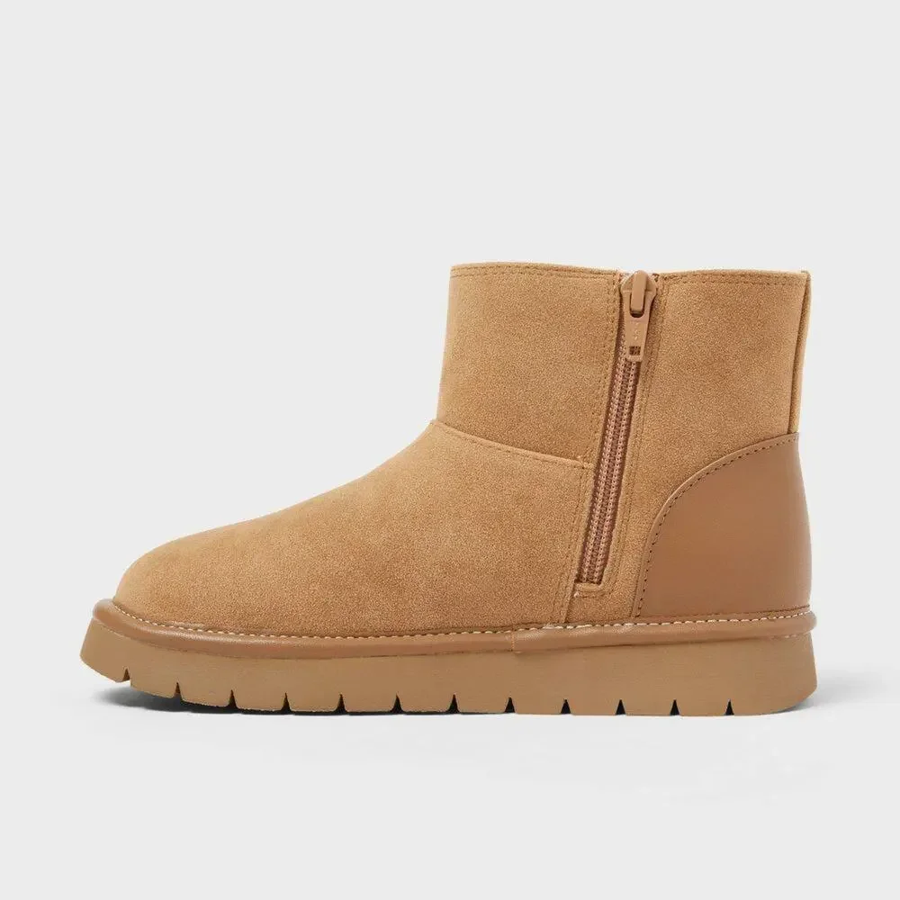 Cat & Jack Girls' Honor Faux Suede Style Boots Cognac 3 NWT